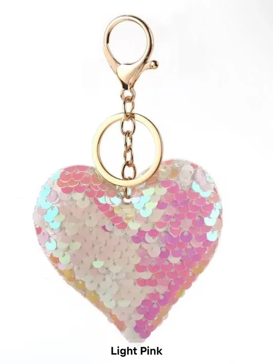 Sequin Heart Keychain or Bag Charm - Multiple Colors - Picture 3 of 11